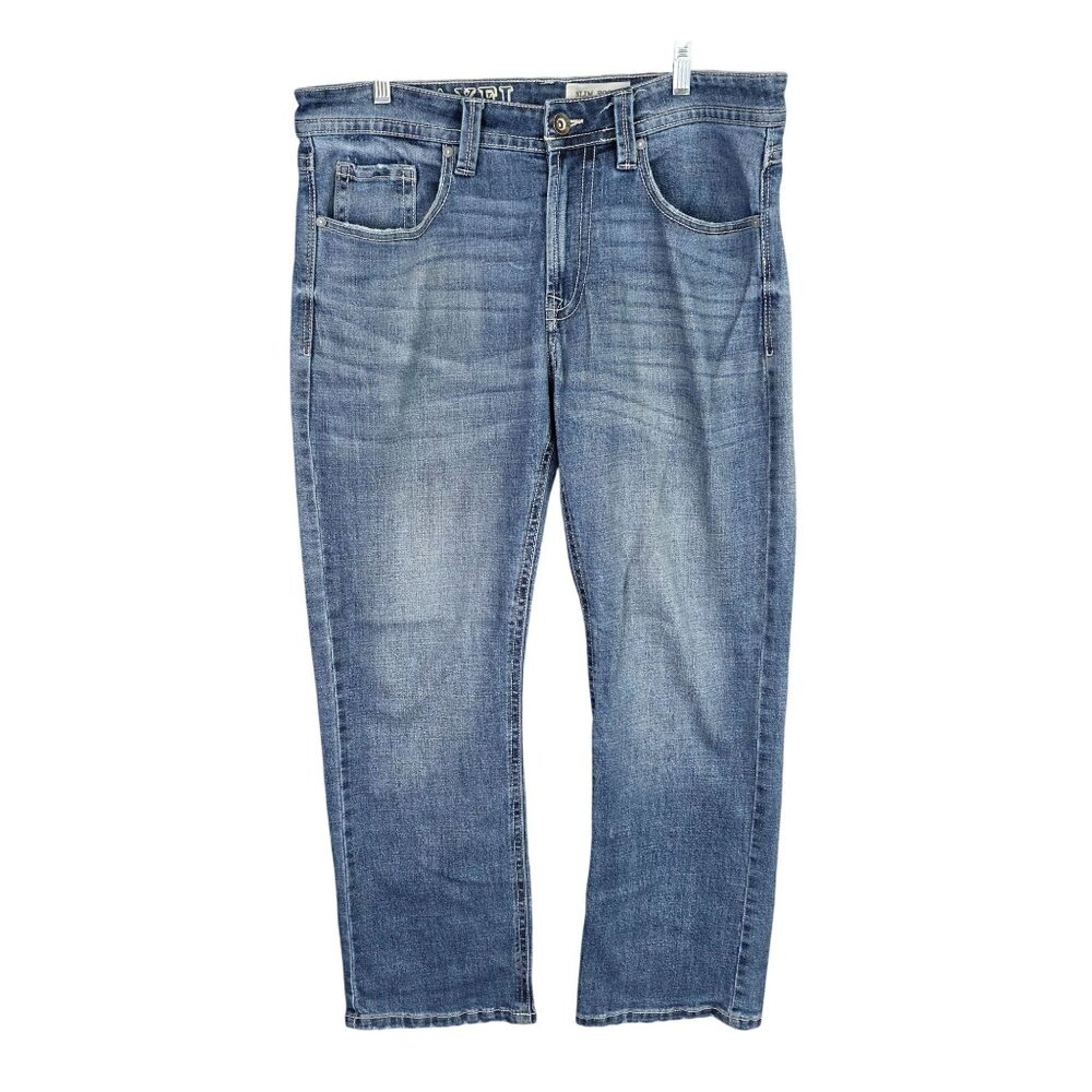 Mens TK AXEL Blue Denim Jeans Slim Boot Cut Cotton Polyester Stretch Size 34X30